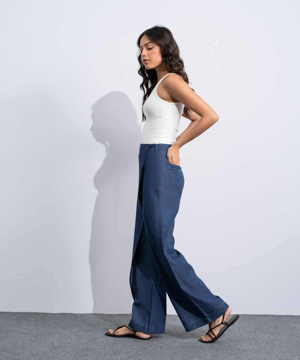 Women's Western Rinse Wash Wrap-Around Denim Trousers