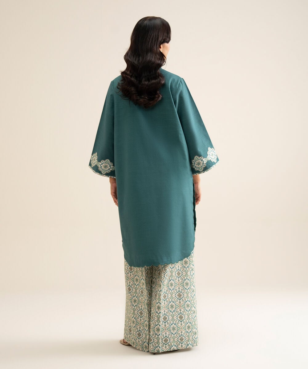 Women's Unstitched Light Khaddar Embroidered Teal Blue 2 Piece Suit