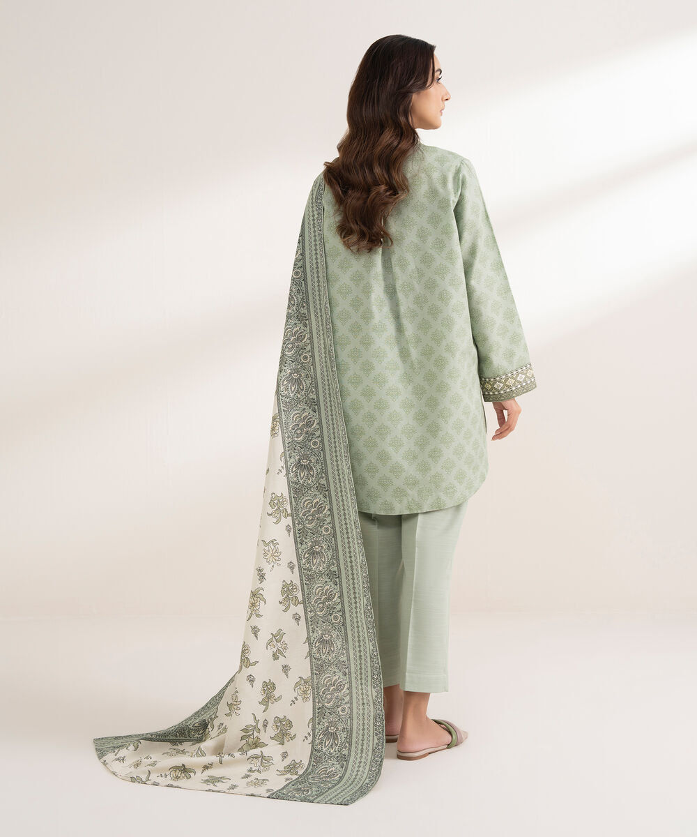 Women's RTW Khaddar Printed Green 3 Piece Suit