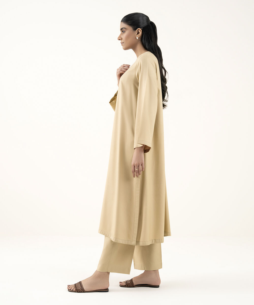 Women's RTW Dobby Beige Solid Straight Shirt