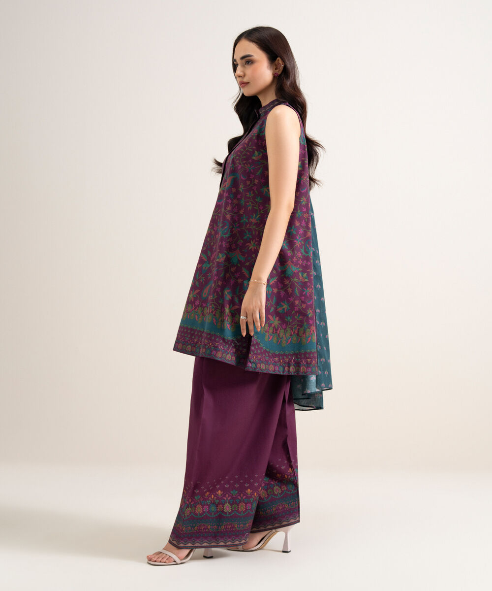 Women's Unstitched Lawn Printed Plum 3 Piece Suit