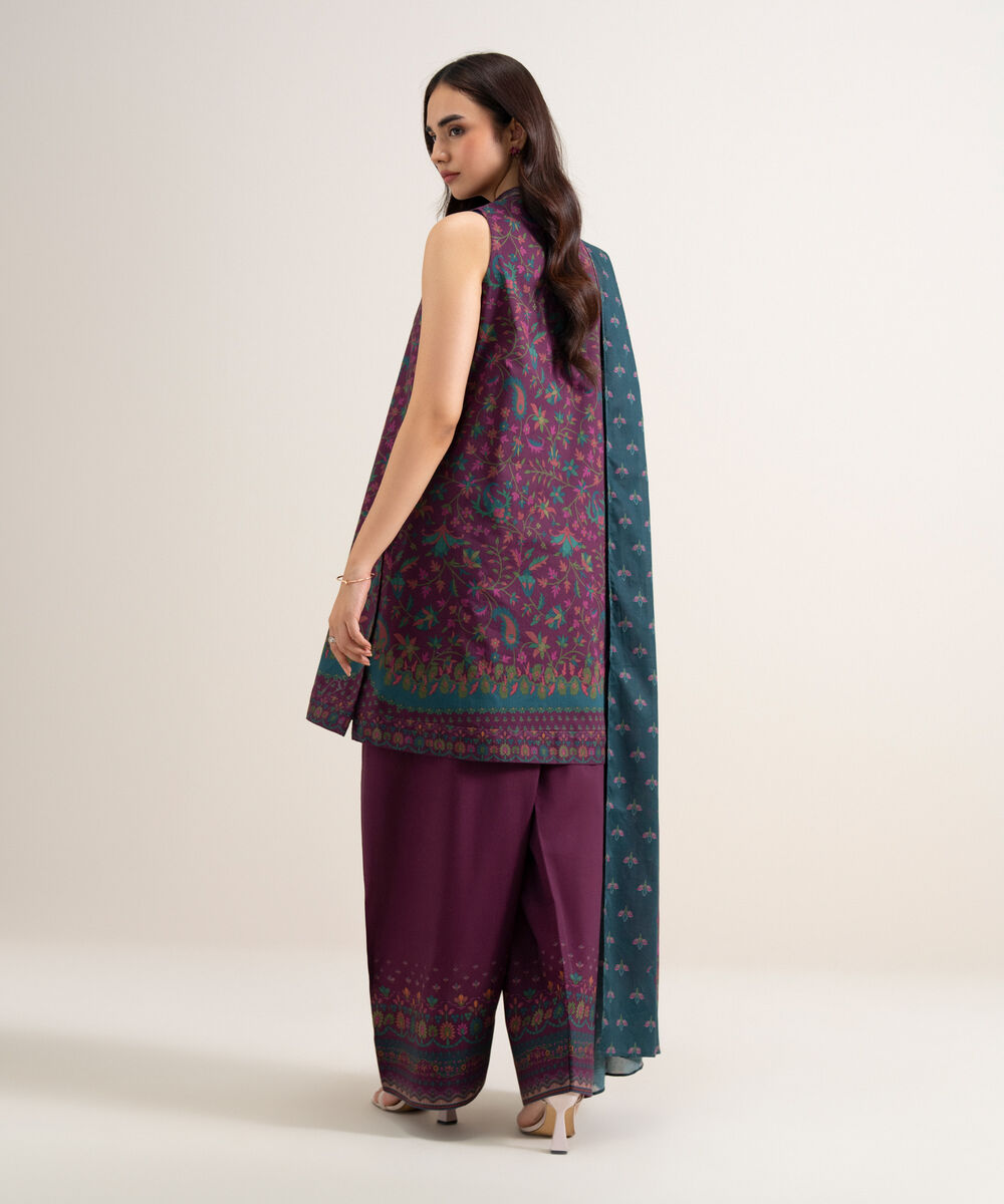 Women's Unstitched Lawn Printed Plum 3 Piece Suit
