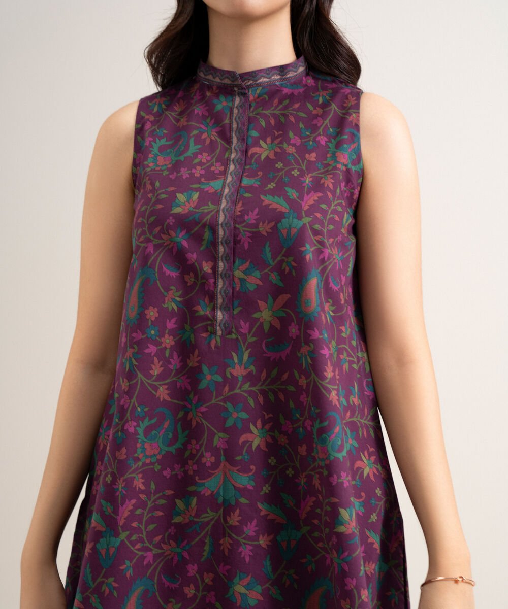 Women's Unstitched Lawn Printed Plum 3 Piece Suit