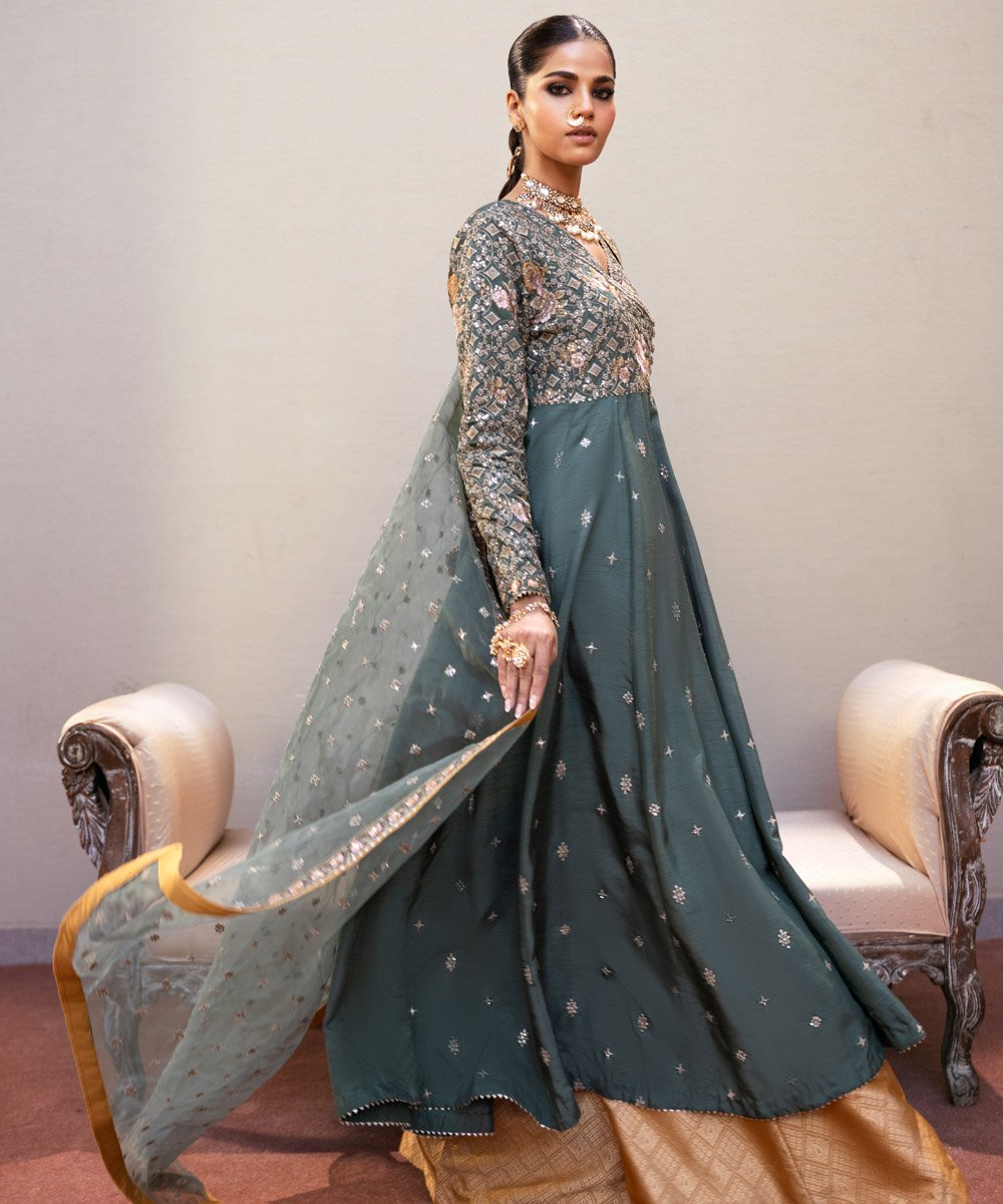 Women’s Pret Green Formal Embroidered Dress