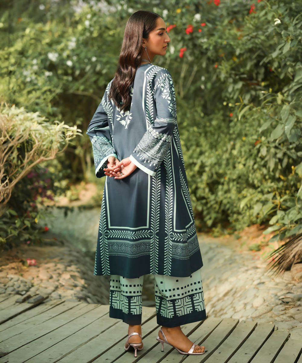 Women's Ready To Wear Blue Block Printing Design Shirt