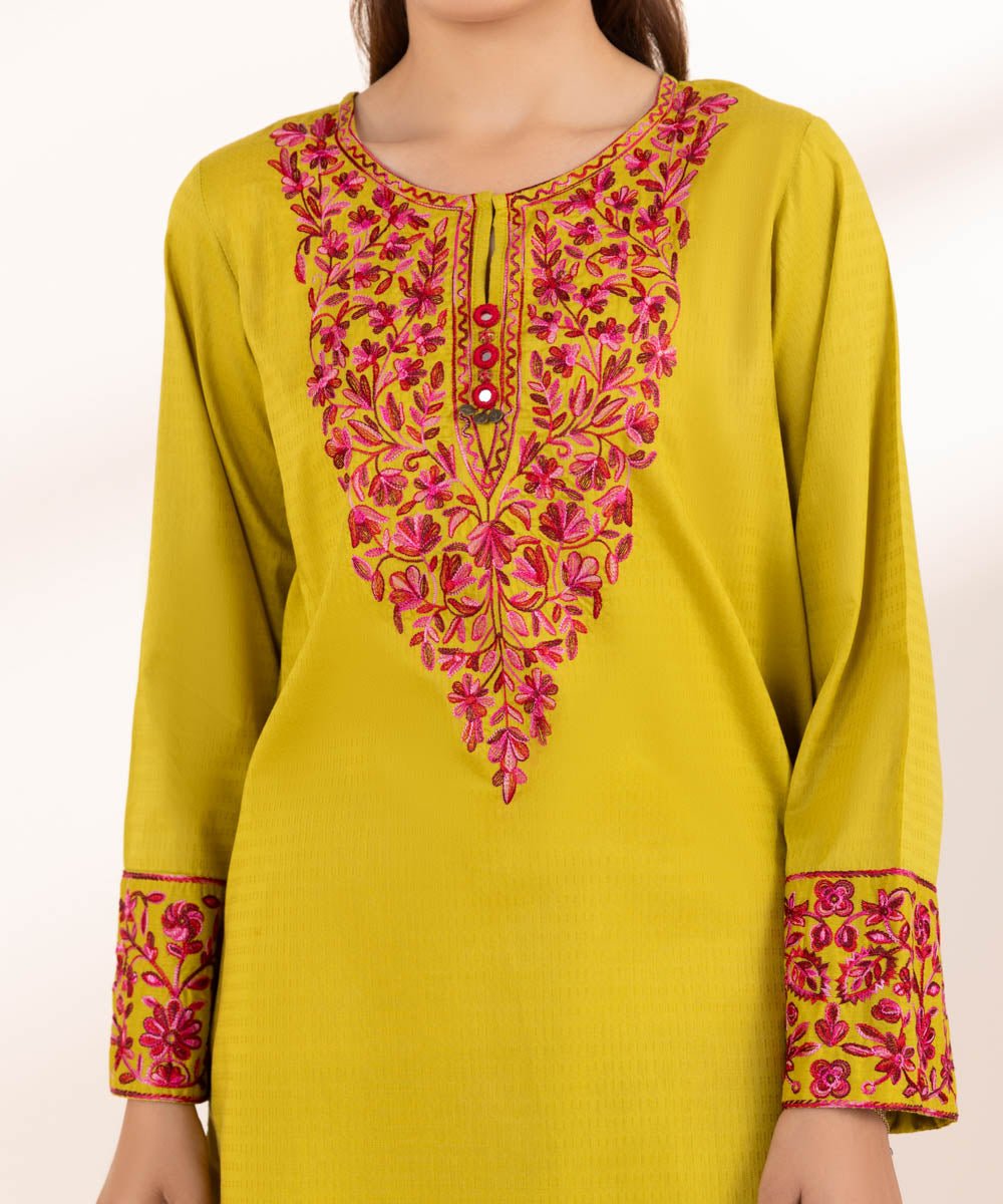 Women’s Pret Yellow Solid Embroidered Shirt