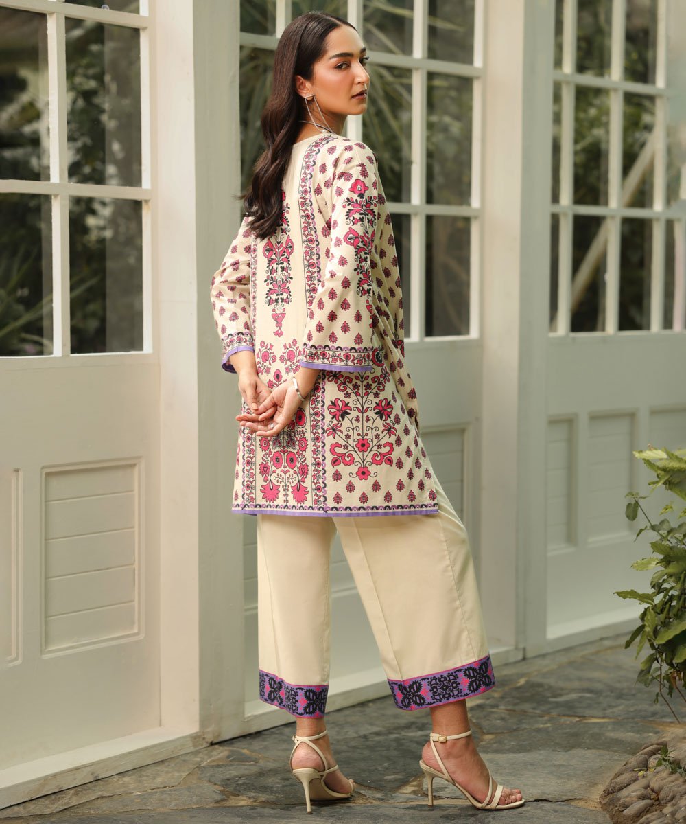 Women's Ready To Wear Pink & White Block Printing Design Shirt