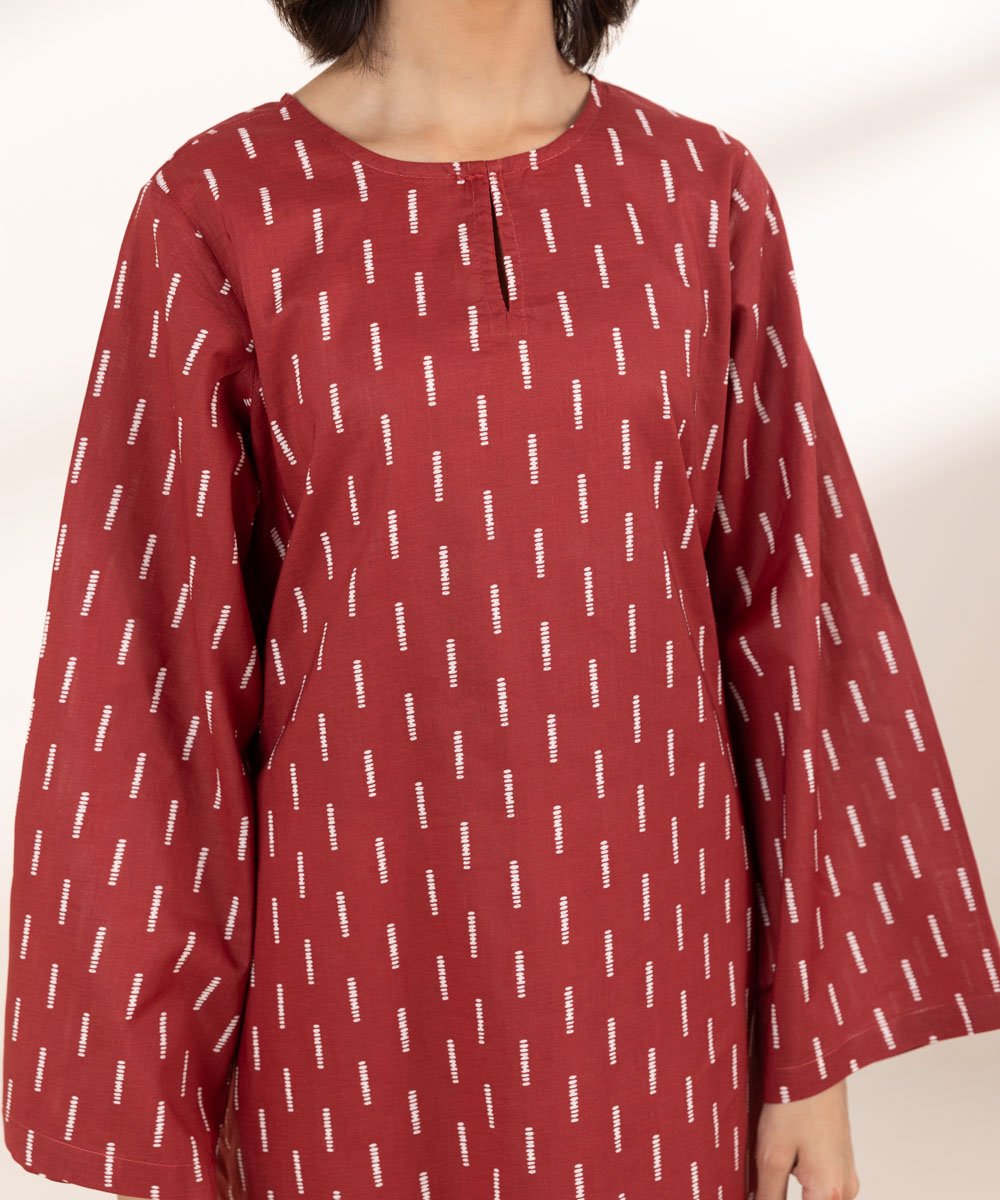 Women's A-line Red Block Printing Design Shirt