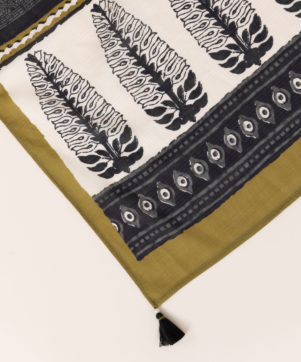 Women's Black & White Block Printed Dupatta