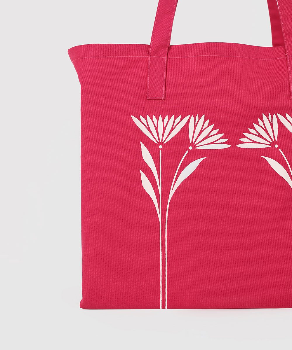 Women's Pink Block Print Fabric Tote