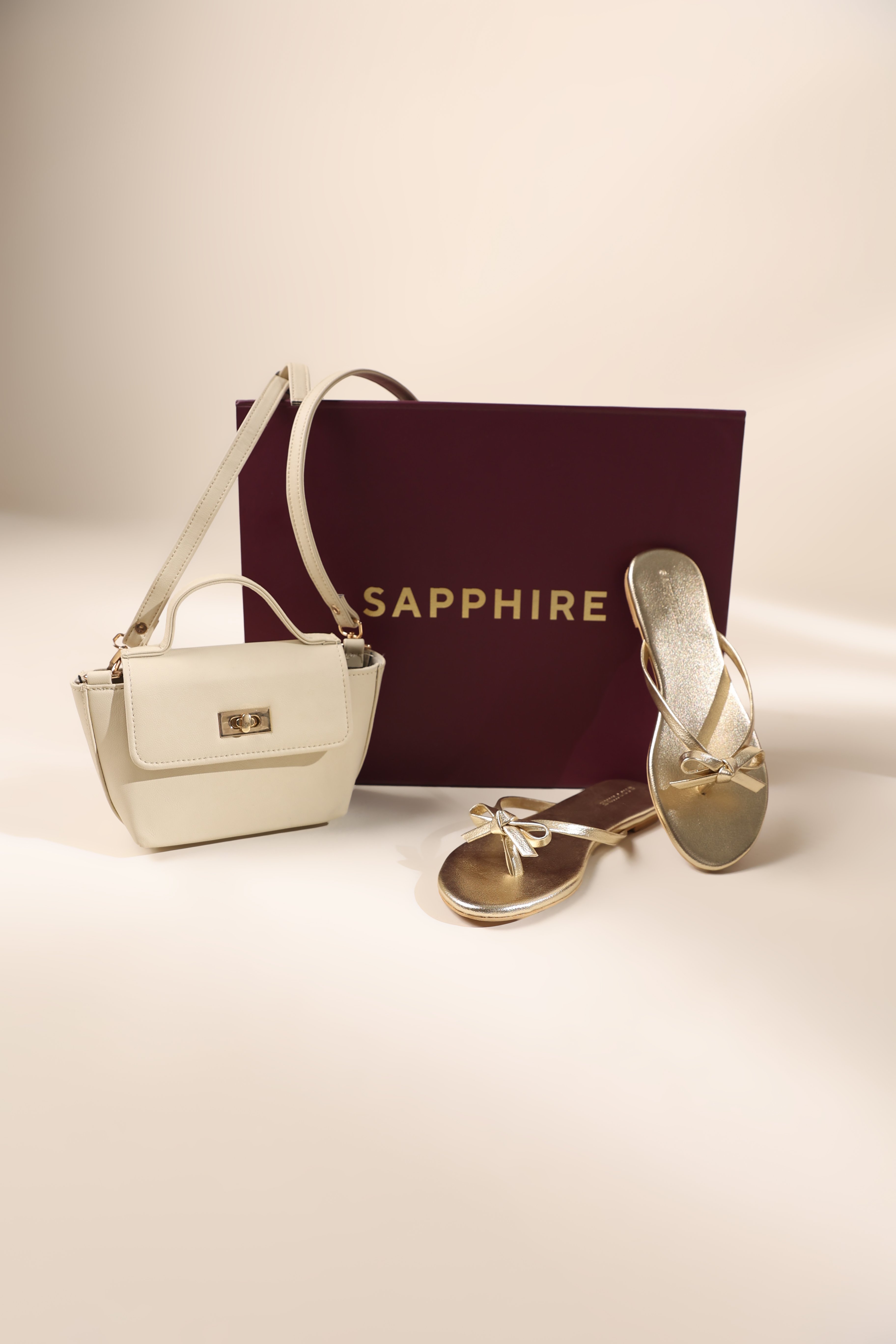 Women's Off White Bag & Gold Flats For Mother’s Day Gift
