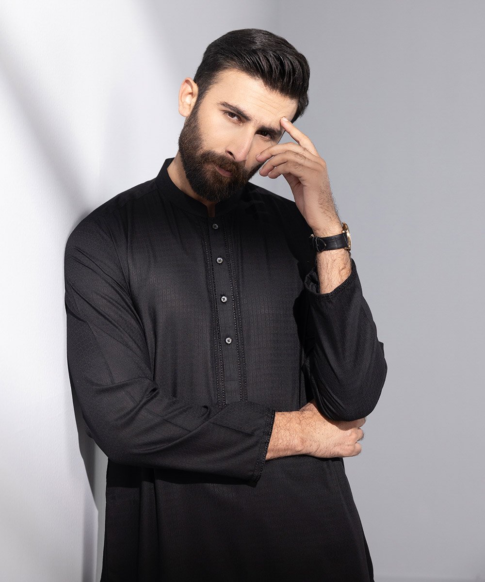 Men's Stitched Black Kurta Pajama