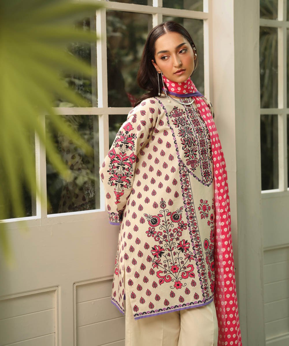 Women's Ready To Wear Pink & White Block Printing Design Shirt