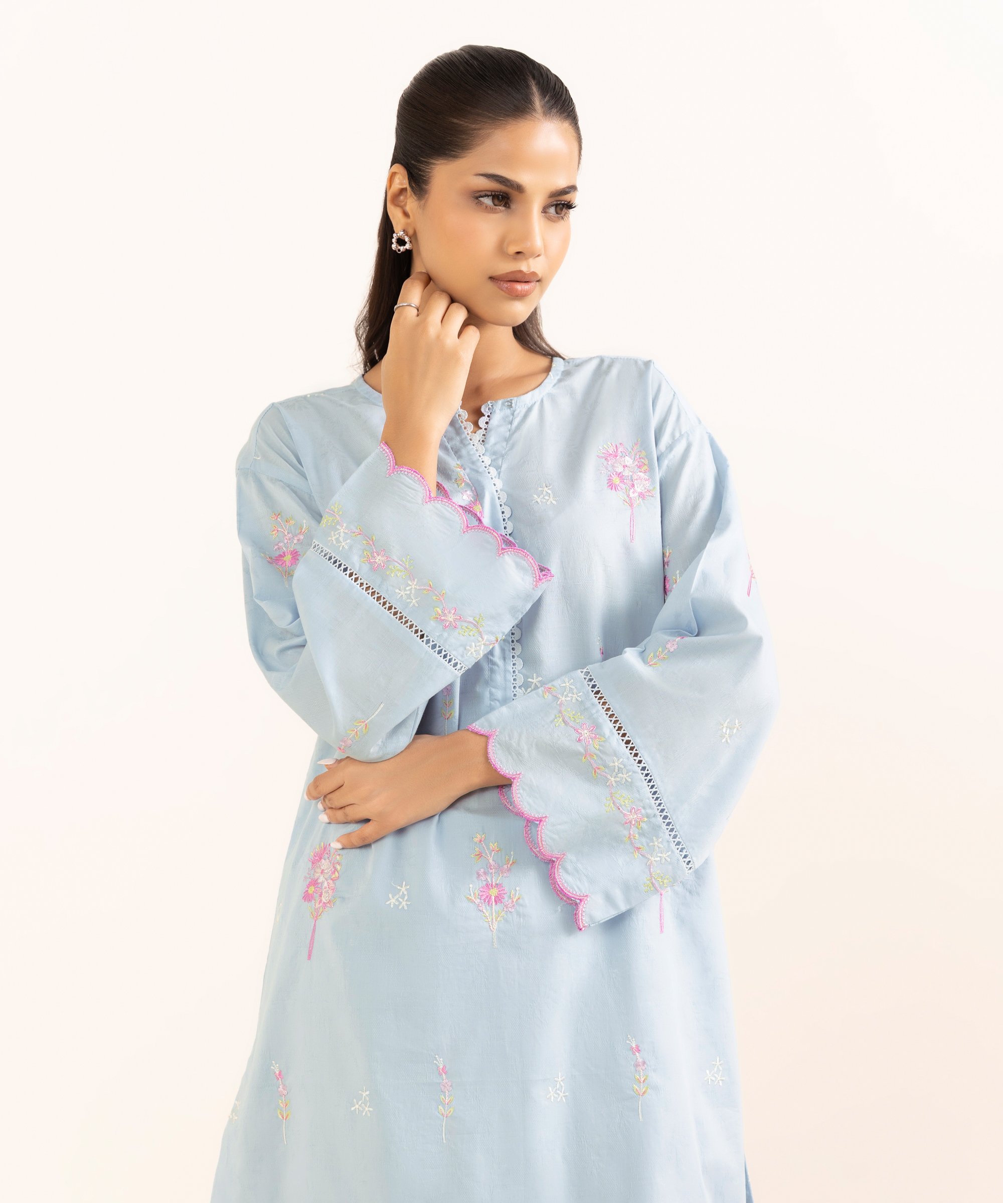 Woman’s Embroidered Blue Jacquard Shirt