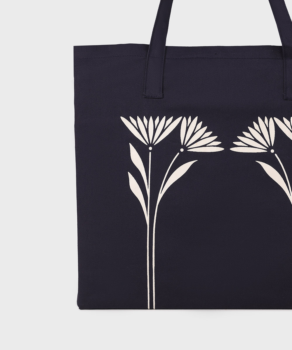 Women's Black Block Print Fabric Tote