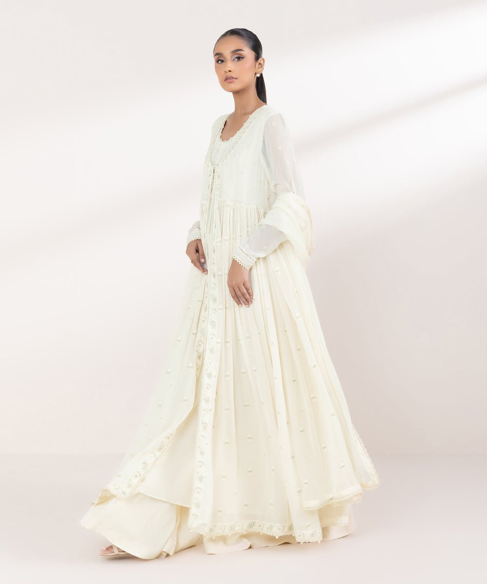 Women's Ready To Wear White Anarkali Dress Design