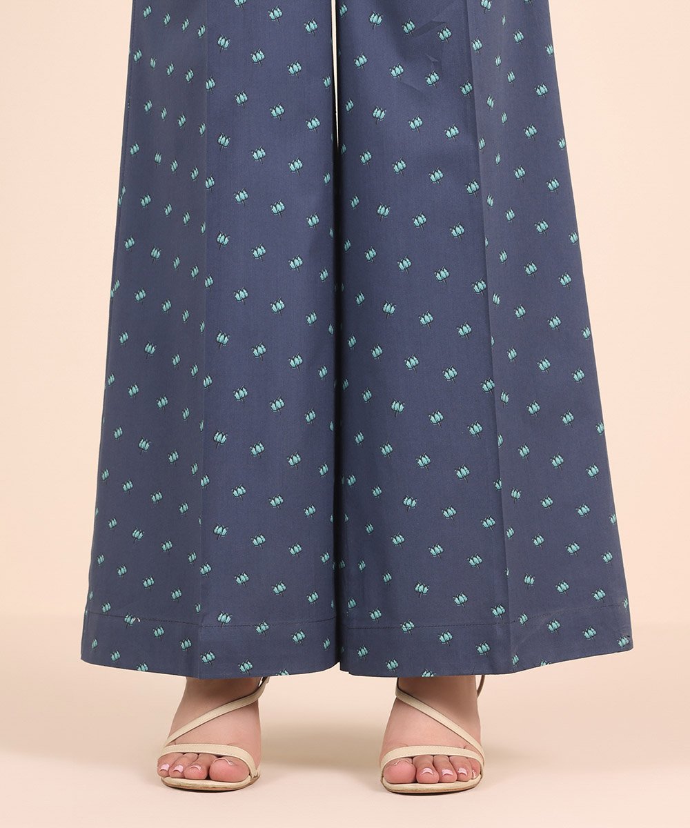 Women's Blue Block Printing Design Trousers
