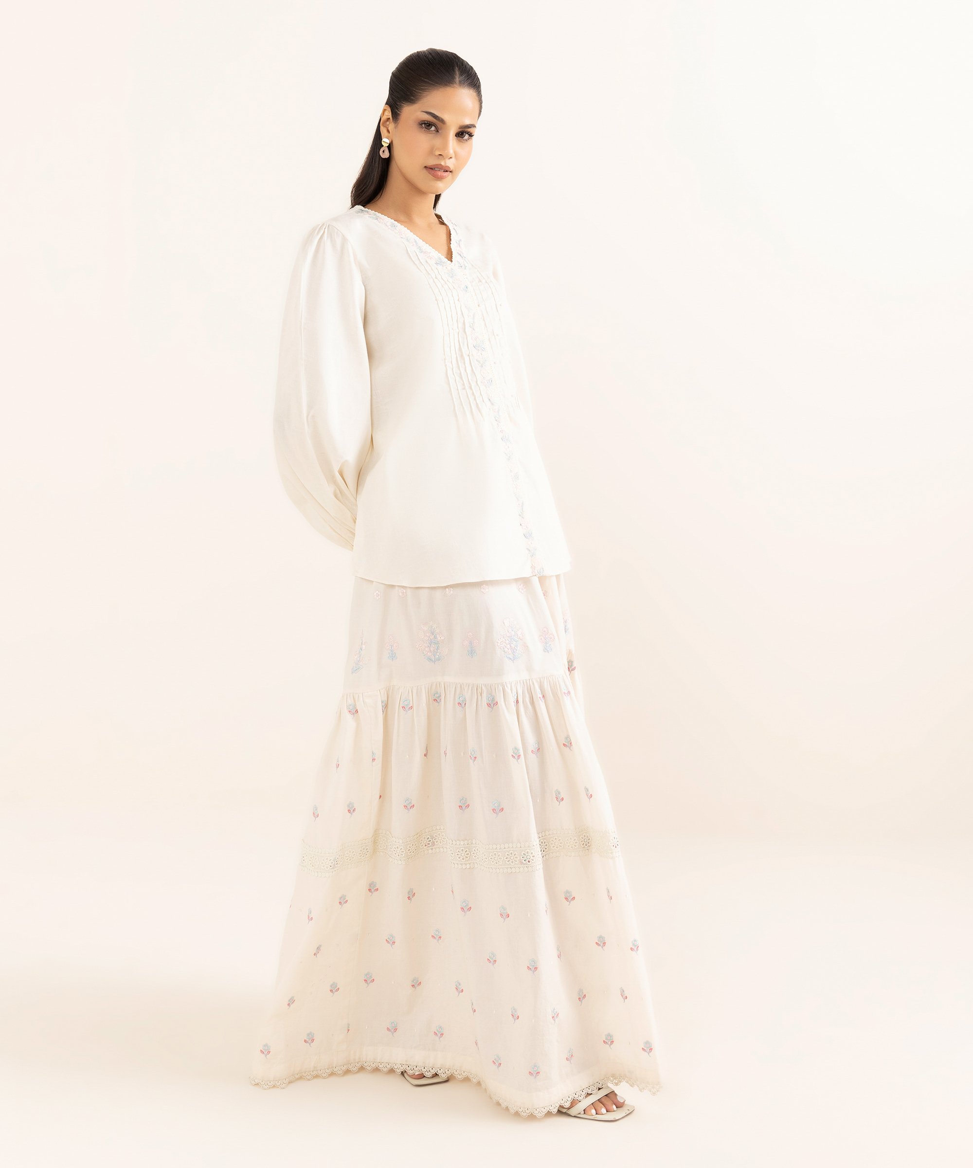 Woman’s 2 Piece - Embroidered Off-White Jacquard Suit