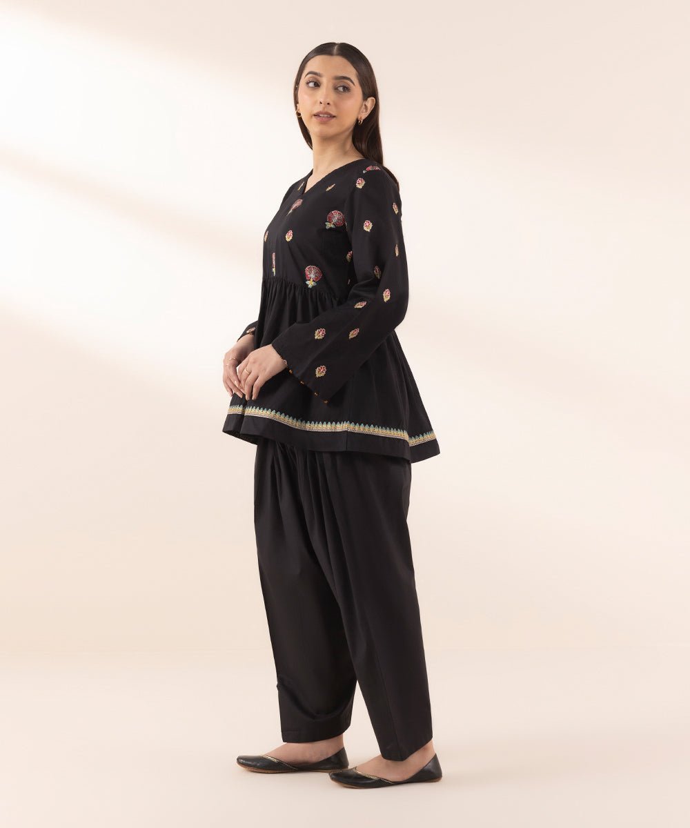 Women’s Pret Black Peplum Top Kurti