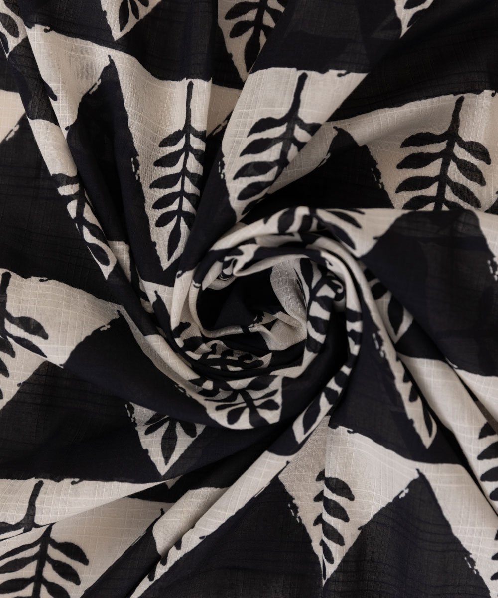 Women's Black & White Block Printed Dupatta