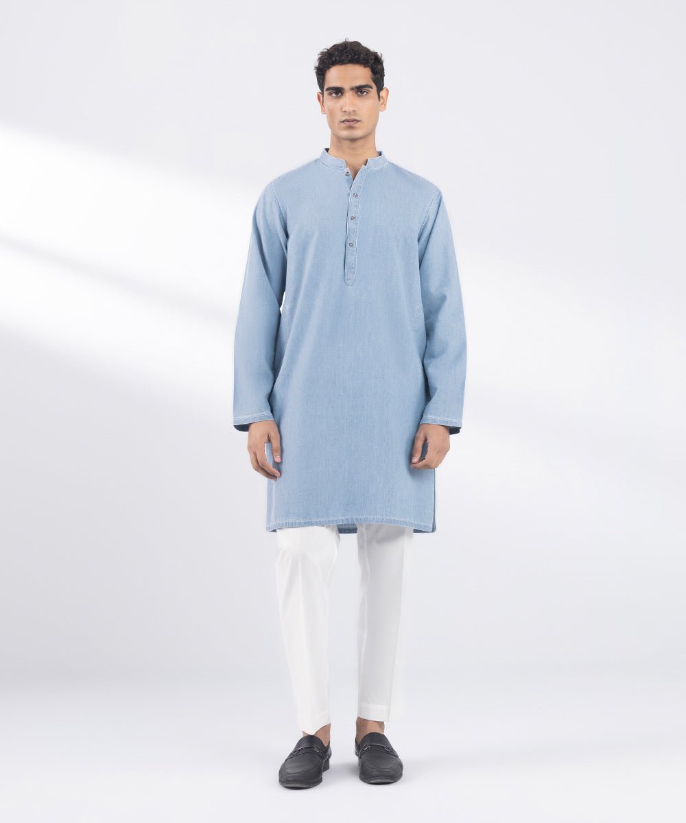 Men's Stitched Blue Kurta