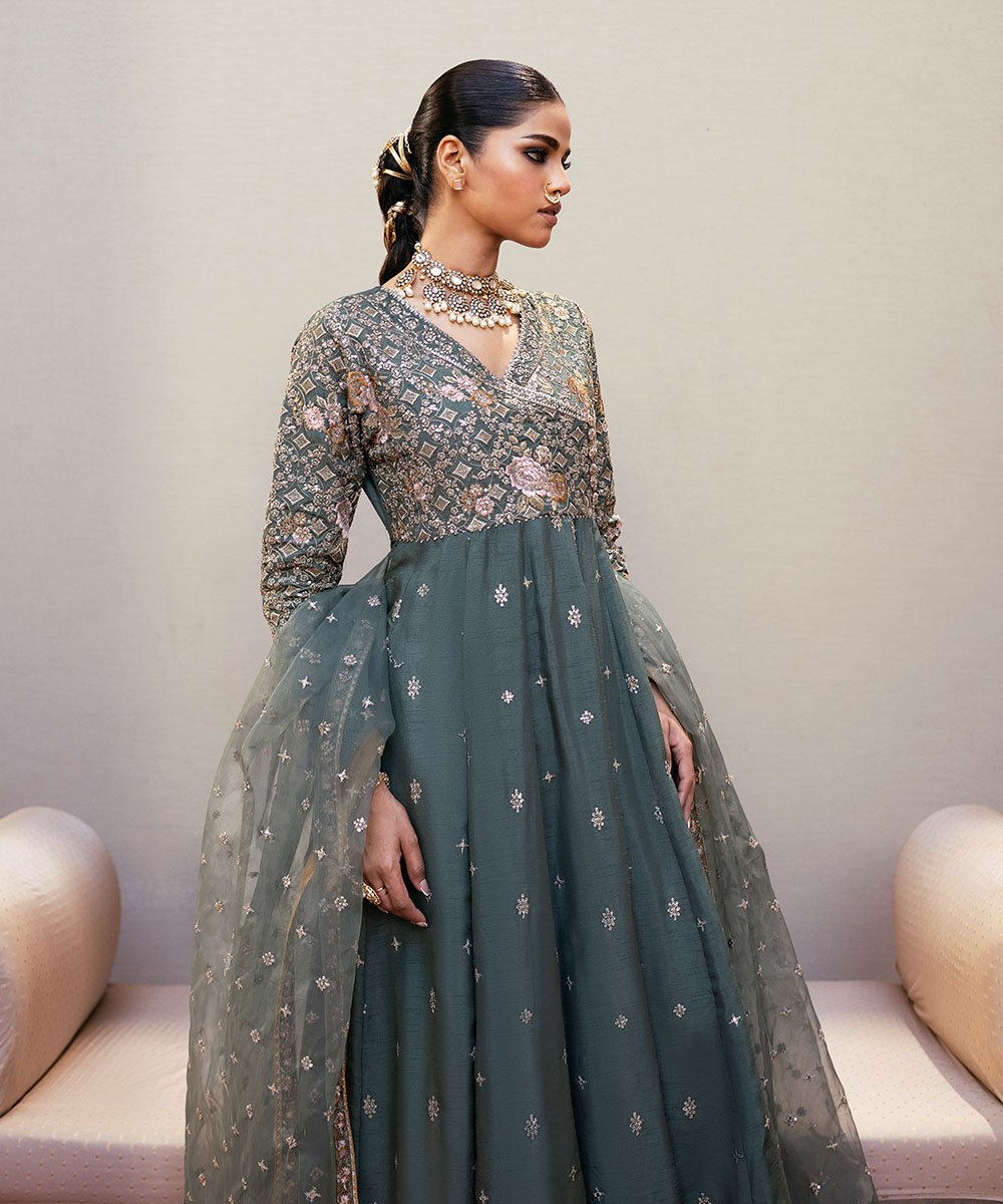 Women’s Pret Green Formal Embroidered Dress