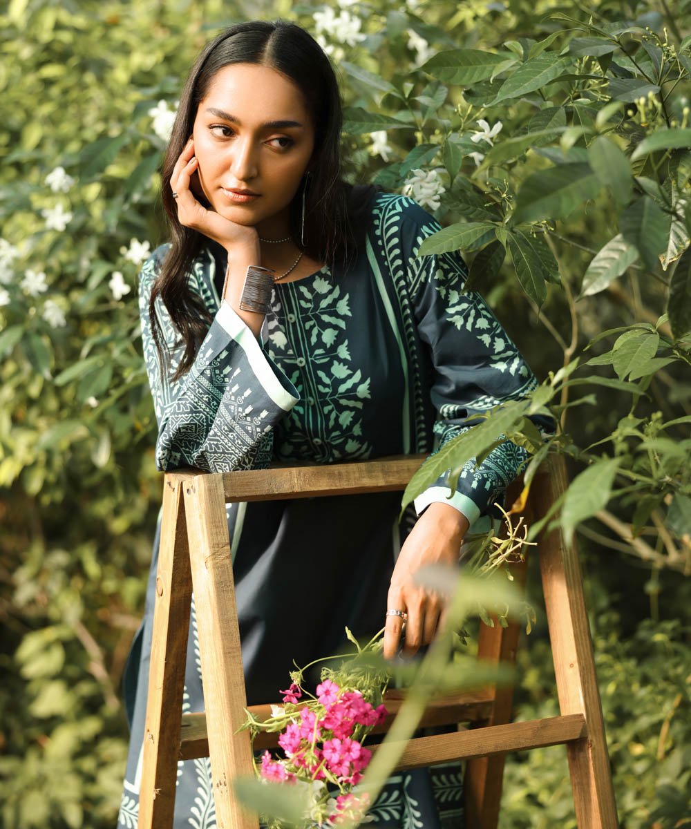 Women's Ready To Wear Blue Block Printing Design Shirt