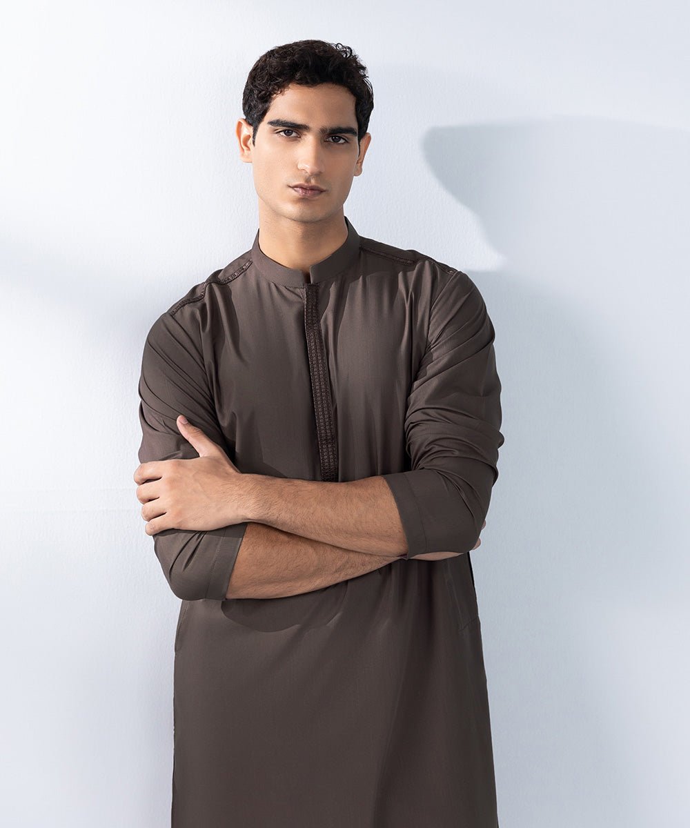 Men's Stitched Brown Kurta Design