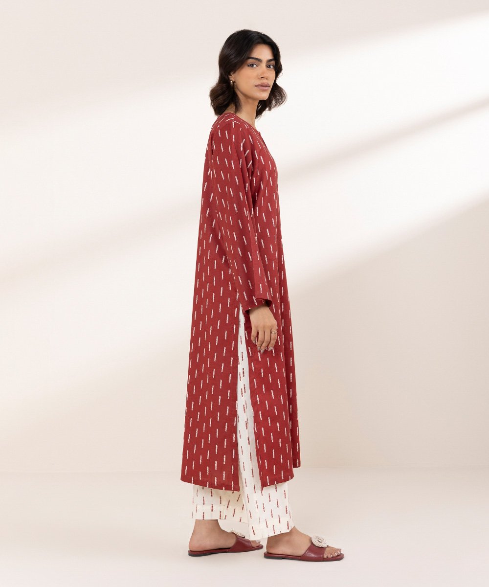 Women's A-line Red Block Printing Design Shirt