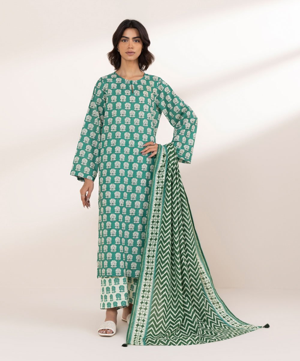 Women's Stitched Blue Block Printing Design Outfit