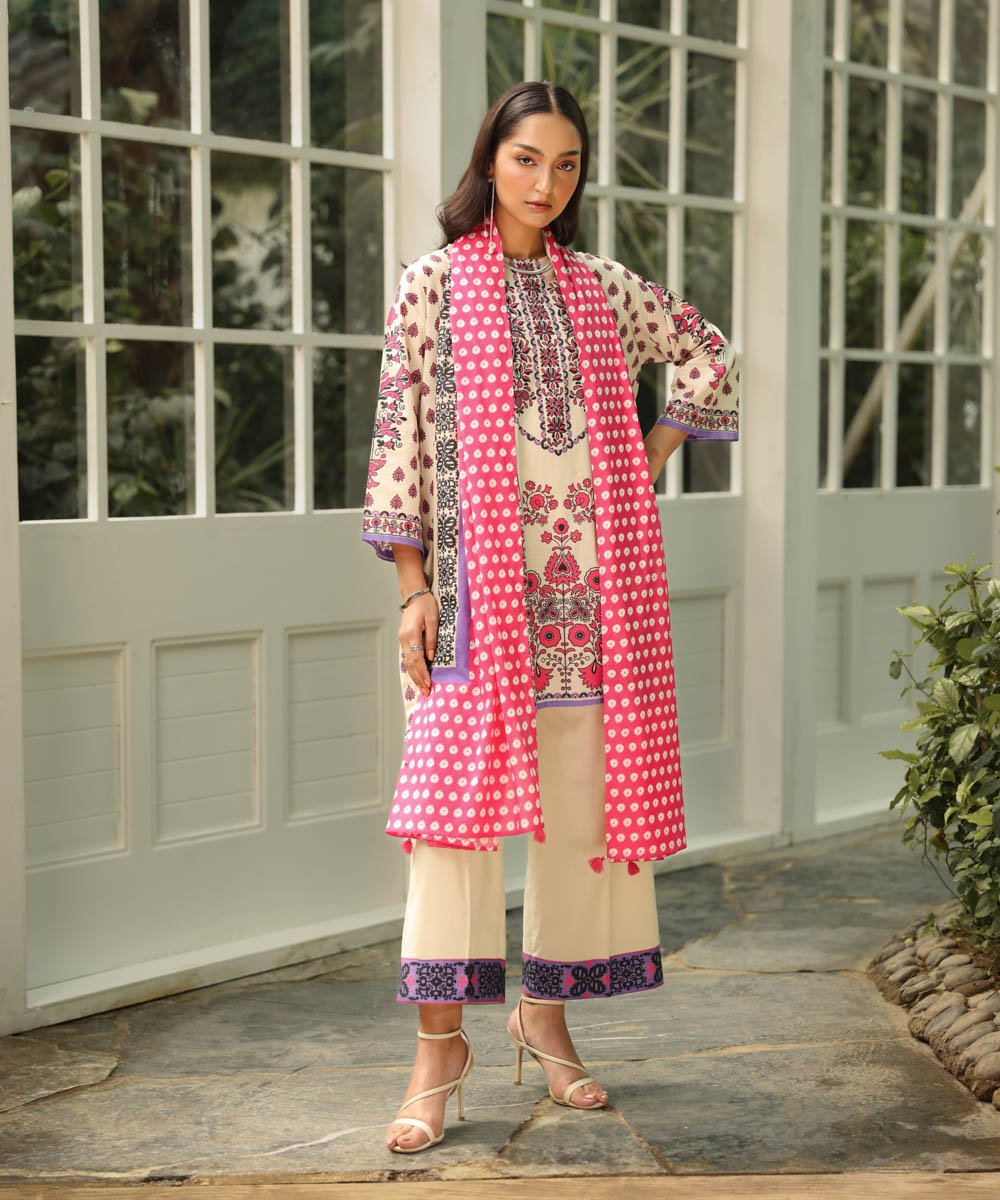 Women's Ready To Wear Pink & White Block Printing Design Shirt