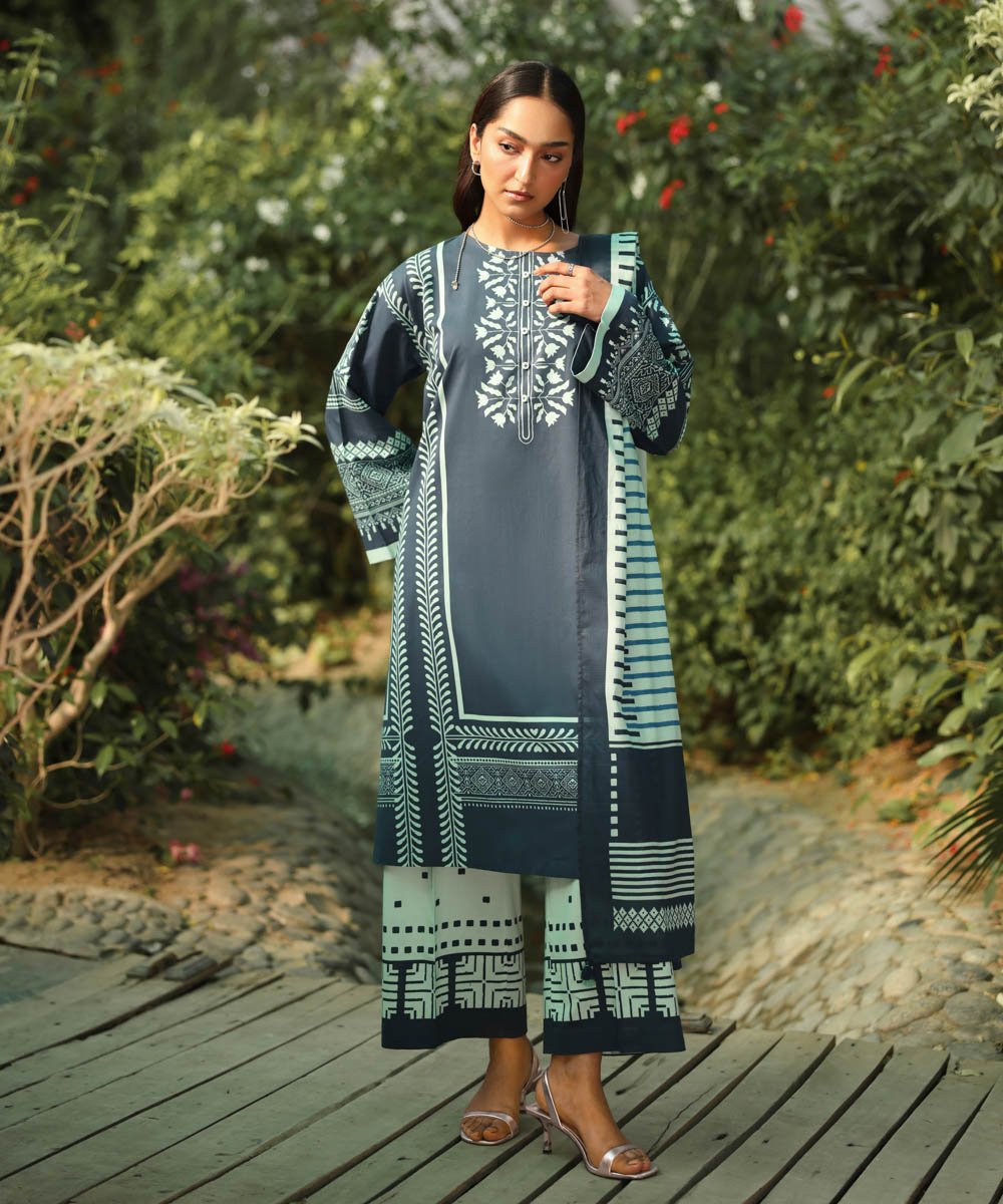 Women's Ready To Wear Blue Block Printing Design Shirt