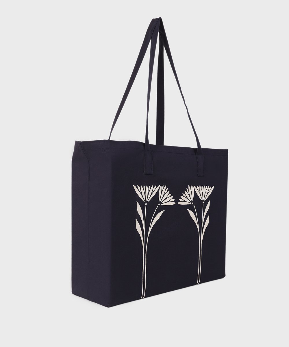 Women's Black Block Print Fabric Tote
